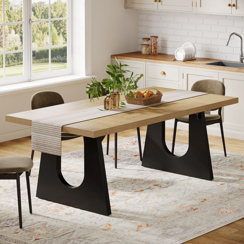 Ebern Designs Wood Dining Table For 6-8 People, 70.8" Modern Rectangle ...